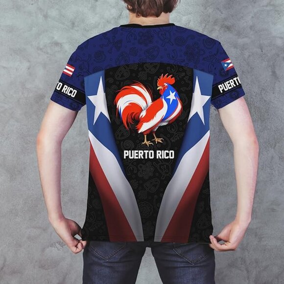Mens Novelty Flag Puerto Rico T-Shirt 3D Printed Graphic Short Sleeve Shirt Crew - Picture 5 of 6
